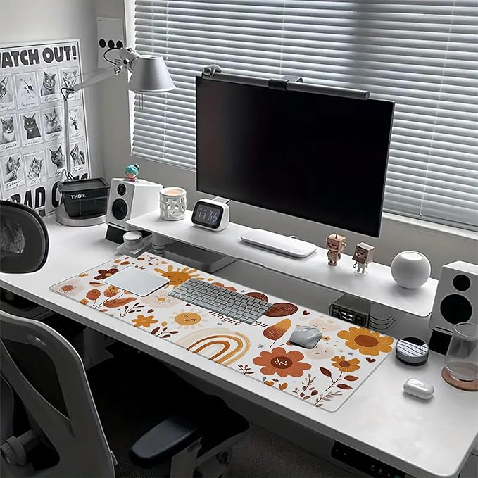 Desk Pad Sticker Desk Mat for Keyboard and Mouse, Large XXL Gaming Mouse Pad with Stitched Edges for Work Game Office, 35.43 x 15.75 in