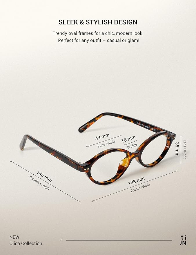 TIJN Olisa Blue Light Blocking Glasses for Women Men,Retro Oval Frame Bluelight Eyeglasses for Gaming/Computer/Screen