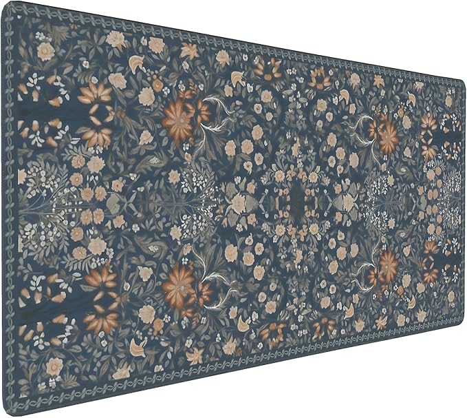 Floral Aesthetic Wildflower Gaming Mouse Pad, Blue Pink Rug Desk Mat with Anti-Slip Base & Stitched Edges, Office & Home Desk Decor for Women, 35.4" x 15.7" in Computer Desktop Mat