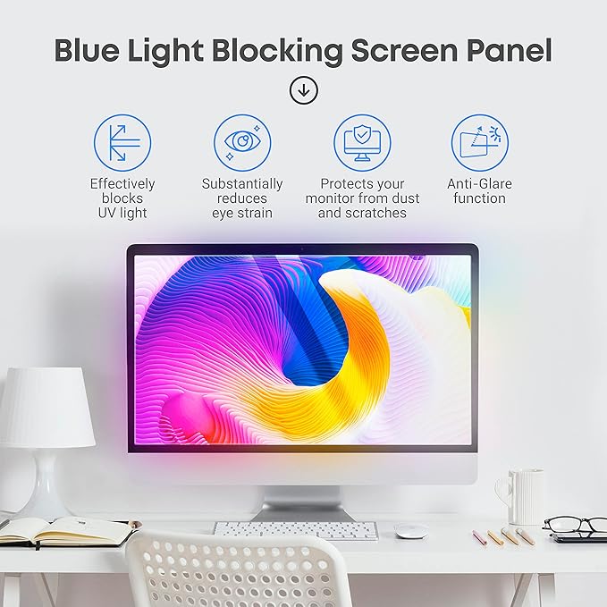 VINTEZ 23 inch Blue Light Blocking Screen Protector Panel for 16:9 Widescreen Computer Monitor and Laptop - PC Anti-UV Eye Protection Filter Film - Anti-Scratch Diagonal Frame Shield [1 Pack]