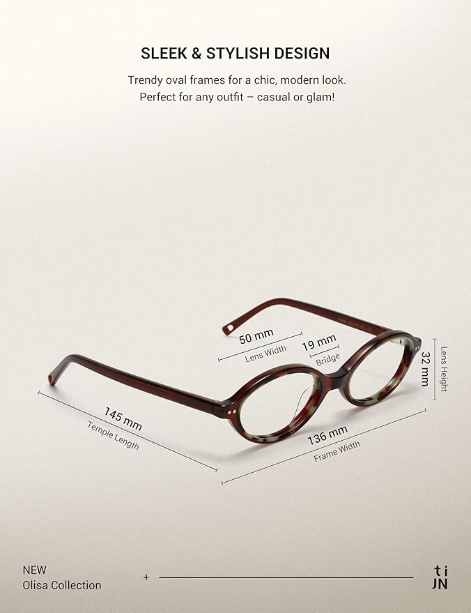 TIJN Olisa Blue Light Blocking Glasses for Women Men,Retro Oval Frame Bluelight Eyeglasses for Gaming/Computer/Screen