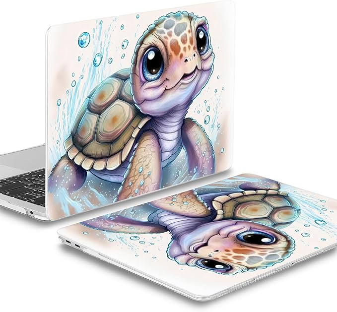 Mektron Case for MacBook Air 13 inch M1 A2337 A2179 A1932,Hard Cover 2018-2021 Air 13-inch with Touch ID, Exclusively Designed Protective Shell with Keyboard Skin+Screen Protector, Cute Turtle