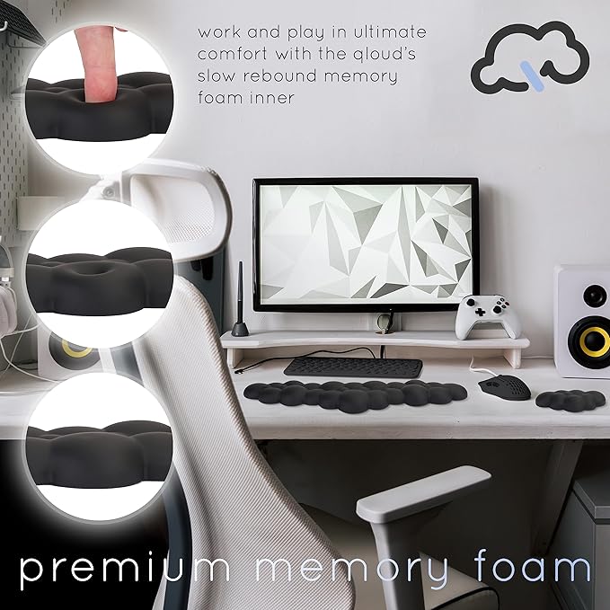 Create-ables Qloud Cloud Wrist Rest Keyboard Wrist Rest for Computer Keyboard Pad, Cloud Keyboard Wrist Rest, Wrist Pad for Keyboard, Memory Foam, Non Slip Base, Comes with Mouse Pad - Matte Black