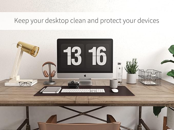 RENMTURE Dual-Sided Mouse Pad, Natural Cork & PU Leather Large Desk Pad for Office and Home Work, Desk Protector Non-Slip, Waterproof, Easy Clean (Dark Coffee, 36"x17")