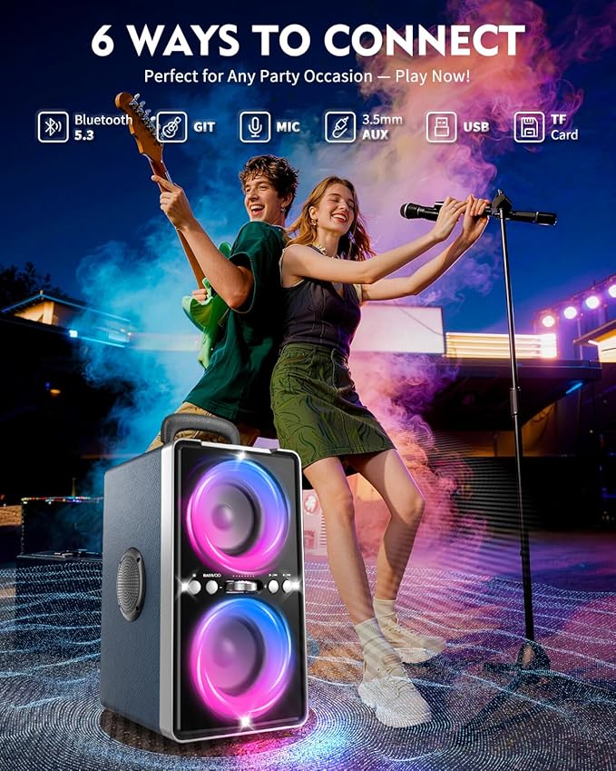Bluetooth Speaker, 240W Peak Loud Party Speaker with Big Bass, 20H Playtime, TWS, BT5.3, Large Portable Wireless Boom Box with LED Light for Outdoor Backyard Beach Home (Leather Blue)