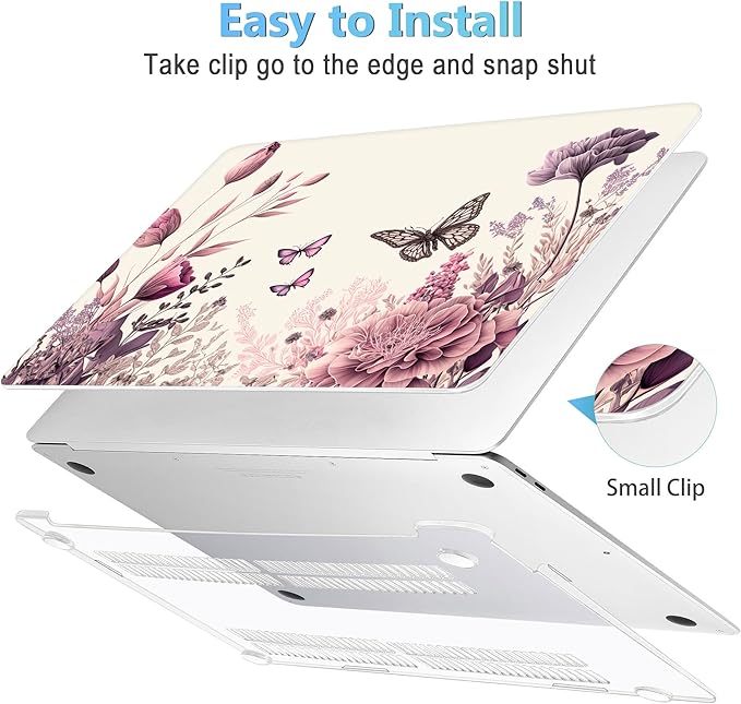 Mektron Case for MacBook Air 13 inch M1 A2337 A2179 A1932,Hard Cover 2018-2021 Air 13-inch with Touch bar, Exclusively Designed Protective Shell with Screen Protector, Butterfly Flower C074