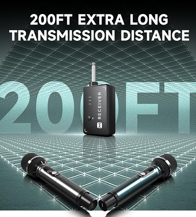 Wireless Microphones, Professional Dual Wireless Microphone with 240 ft Effective Range, 3ms Transmission Rate, Studio Grade Sound Pick Up Mic Head, Metal Body, Microphone for Singing, Speech