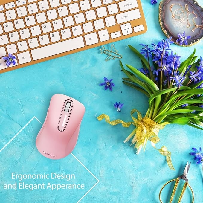 memzuoix 2.4G Wireless Mouse, 1400 DPI Mobile Optical Cordless Mouse with USB Receiver, Portable Computer Mice for Laptop, PC, Desktop, MacBook, 5 Buttons (Pink)