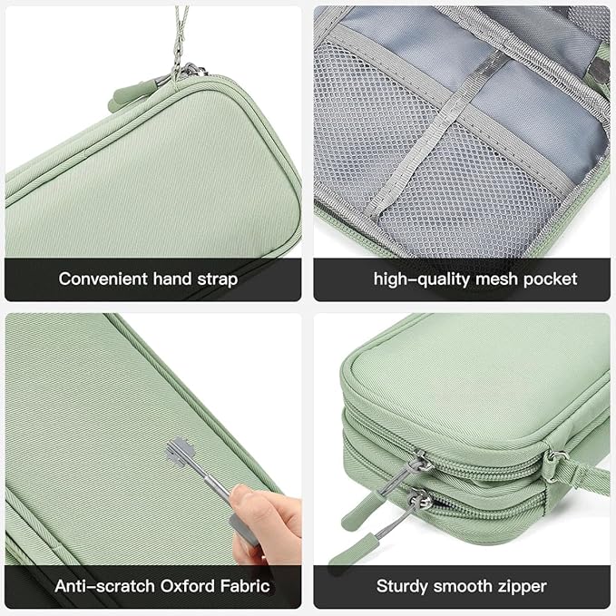 Cord Organizer Travrel Bag, Electronic Organizer Travel Case, Water Resistant Cable Organizer Pouch for Cable, Cord, USB, Charger, Phone, Power Bank, Earphone (Mint Green, Medium)