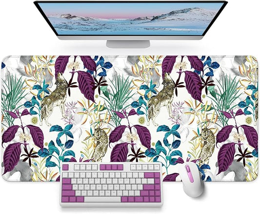 Large Mouse Pad for Desktop, Cute Desk Mat Pad Protector for Work & Gaming, Aesthetic Pretty Anti-Slip Laptop Blotter Cover for Office School Home Supplies, Jungle, 31.5" x 11.8"