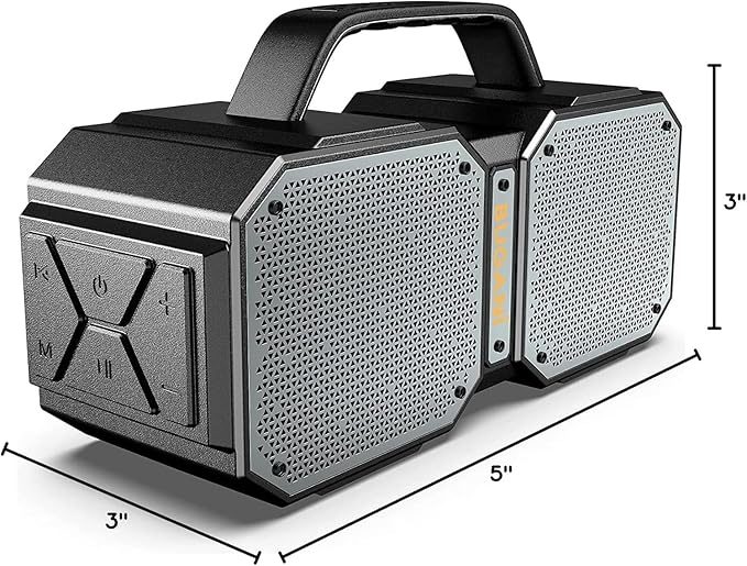 BUGANI Shock Bluetooth Speaker, Portable Bluetooth 5.3, Waterproof, 60W Super Power, Outdoor Speaker, Black(New Model)