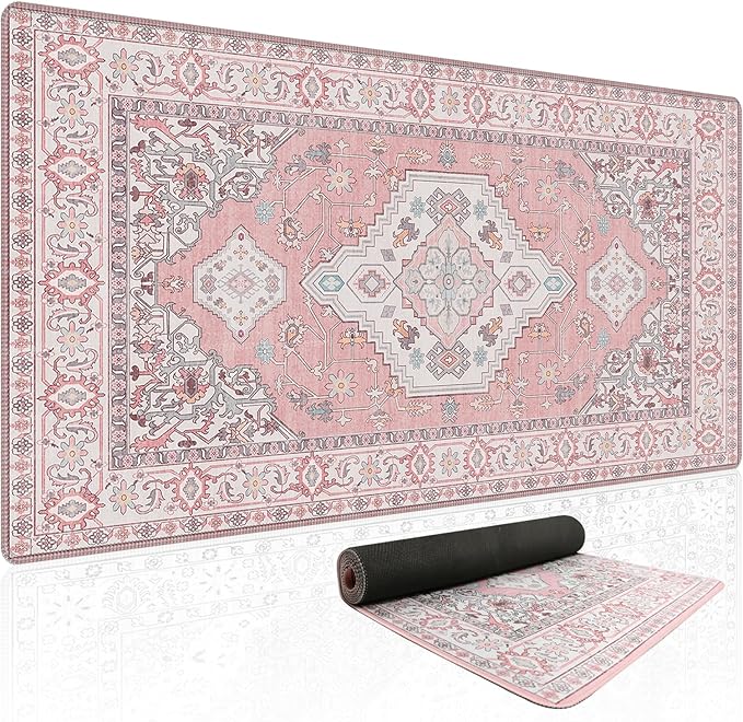Baziabbo Pink Desk Mat,XXL Extended Large Mouse Pad,Gaming Mousepad with Stitched Edge,Non-Slip Rubber Base Keyboard Desk Pad for Home Office Study Game (Pink)