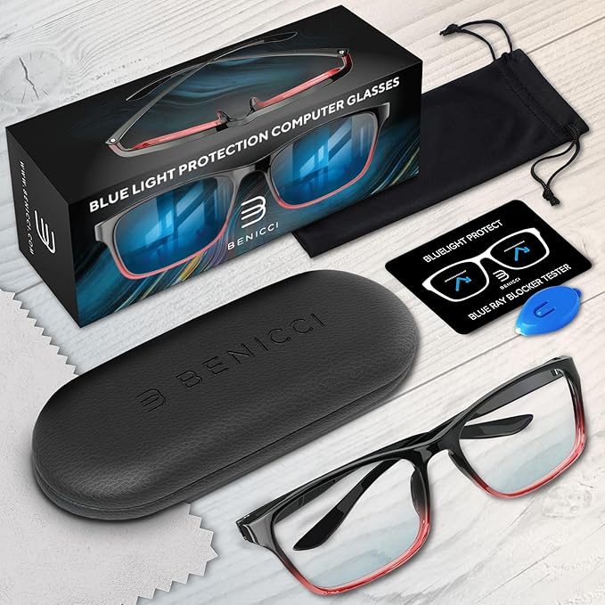 Stylish Blue Light Blocking Glasses for Women & Men – Helps Ease Digital Eye Strain & Headache from Computers, Phones w/Case