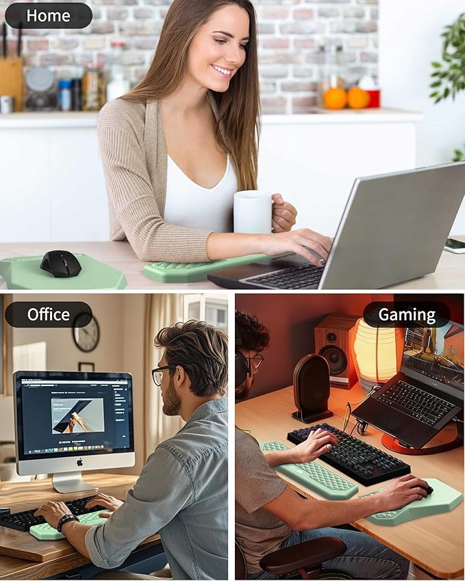 Ergonomic Mouse Pad and Keyboard Wrist Rest Support Set, Massage Design Mousepad for Carpal Tunnel Pain Relief, Memory Foam, Non-Slip PU Base for Computer Desk, Green