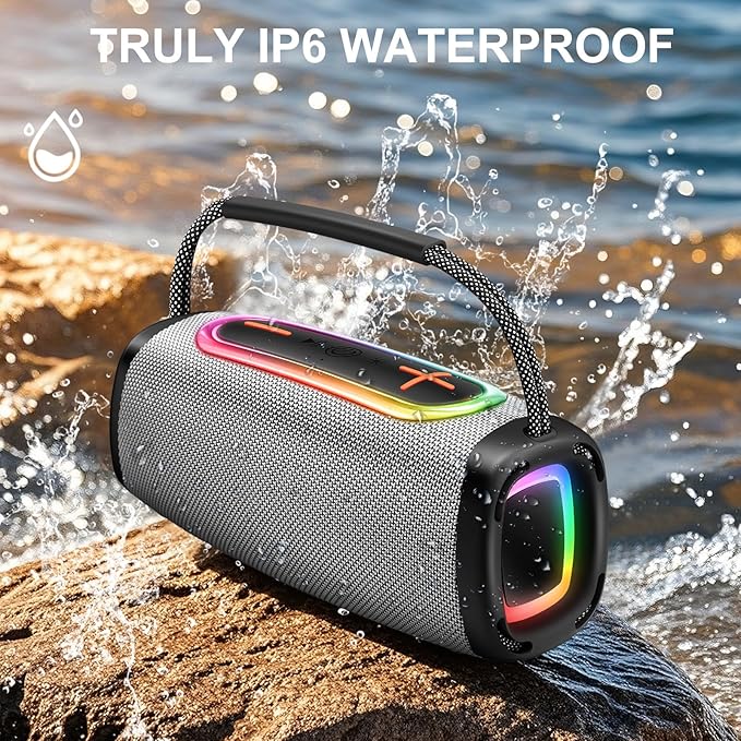 Bluetooth Speaker 6000mAh, 36H Playtime BT5.4 Portable Wireless Speaker with 24W Loud Stereo Sound, IP6 Waterproof, Portable Speaker with RGB Multi-Color Rhythm Lights for Outdoor/Home/Party as Gift