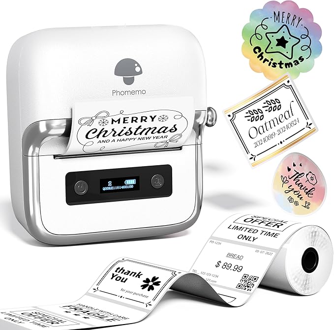 Phomemo M250 Label Maker Machine with Tape, 3 Inch Label Maker for Address, 2026 Upgrade Portable Barcode Printer for Business, Home, Logo Label, Sticker Printer for Phones & PC, with 1 Roll Label