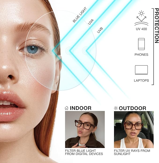 livho Oversized Eyewear Frame for Woman and Men - Rectangle Fashion Glasses for Computer, Chic Preppy Frame
