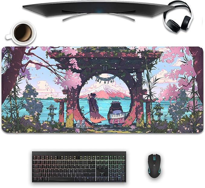 Cartoon Desktop Mouse Pad Large,Japanese Panda Desk Pad,Mouse Mat for Desk,Keyboard Pad,Gaming Mousepad with Stitched Edges,Non-Slip Waterproof Rubber Base for Computer Office Home Work(27.5X11.8 in)