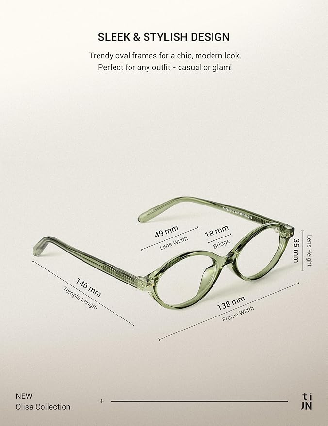 TIJN Olisa Blue Light Blocking Glasses for Women Men,Retro Oval Frame Bluelight Eyeglasses for Gaming/Computer/Screen
