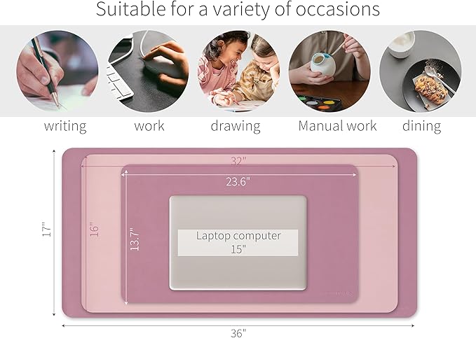 RENMTURE Double-Sided Two-Tone Faux Leather Desk mat Desktop Organization and Accessories Home and Office Large Mouse pad Game and Work (Purple/Pink, 32"x16")
