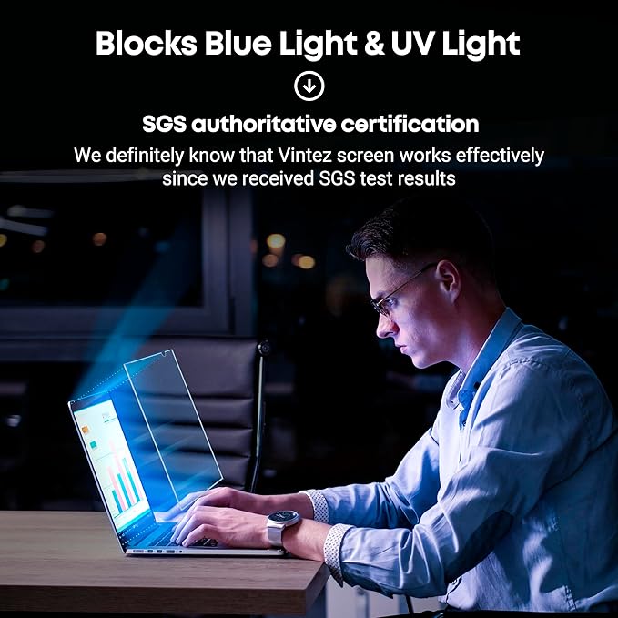 VINTEZ 14 inch Blue Light Blocking Screen Protector Panel for 16:9 Widescreen Computer Monitor and Laptop - PC Anti-UV Eye Protection Filter Film - Anti-Scratch Diagonal Frame Shield [1 Pack]