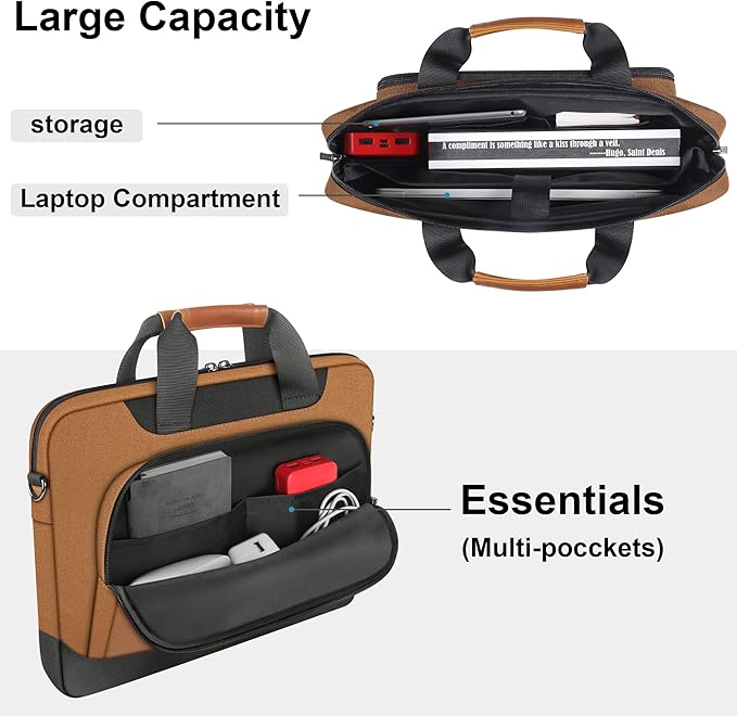 DOMISO 17-17.3 Inch Laptop Bag Large Capacity Shoulder Case for Dell Precision 17/MSI/HP Pavilion 17, Brown
