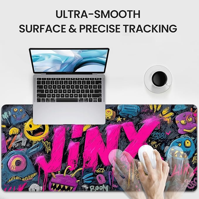 35.4 x 15.7 inches，Extra Large Gaming Mouse Pad，with Fun Graffiti Artwork Desk Mat, School, and Home Decoration，Mouse Pads for Workstation, Striking Text Design Features a Non-Slip Rubber Base