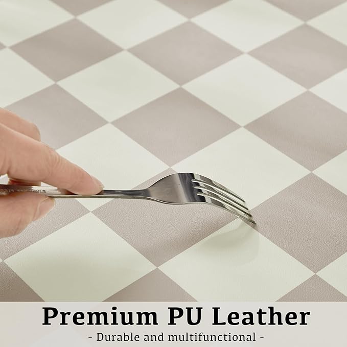 Checkered Desk Mat, 31.5" x 15.7" Large Cute Beige Khaki Aesthetic Retro Accessories, PU Leather Computer Laptop Desk Mat Mouse Keyboard Pad, Desk Writing Makeup Mat for Vanity/Work/Home Decor