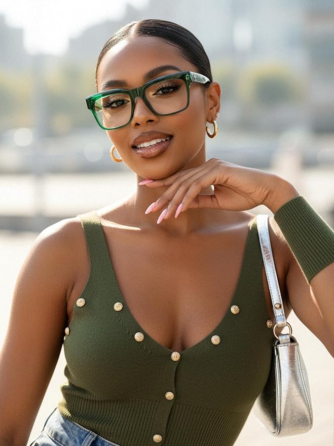VISOONE TR90 Square Blue Light Blocking Glasses Fashion Computer Eyewear for Women and Men RANDI