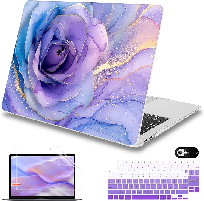 Mektron Case for MacBook Air 13 inch M1 A2337 A2179 A1932,Hard Cover 2018-2021 Air 13-inch with Touch ID, Exclusively Designed Protective Shell with Keyboard Skin+Screen Protector, Rose Marble