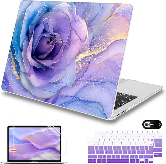 Mektron Case for MacBook Air 13 inch M1 A2337 A2179 A1932,Hard Cover 2018-2021 Air 13-inch with Touch ID, Exclusively Designed Protective Shell with Keyboard Skin+Screen Protector, Rose Marble