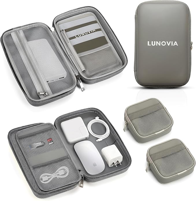 Hard Shell Tech Organizer – Protective Travel Case for Cables, Chargers & Accessories | Mid-Size Electronics Organizer with Removable Pouches