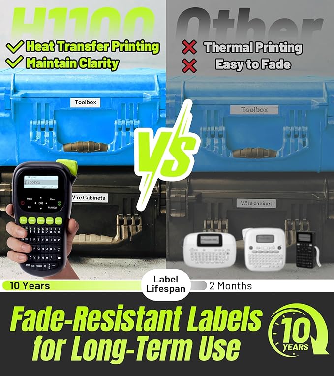 Label Maker Waterproof-Labels, Wire Label Maker Machine with 4 Tapes, Laminated Handheld Label Printer, Backlit & Portable & 3 Cable Modes, H1100 Labeler for Industrial Office Organization