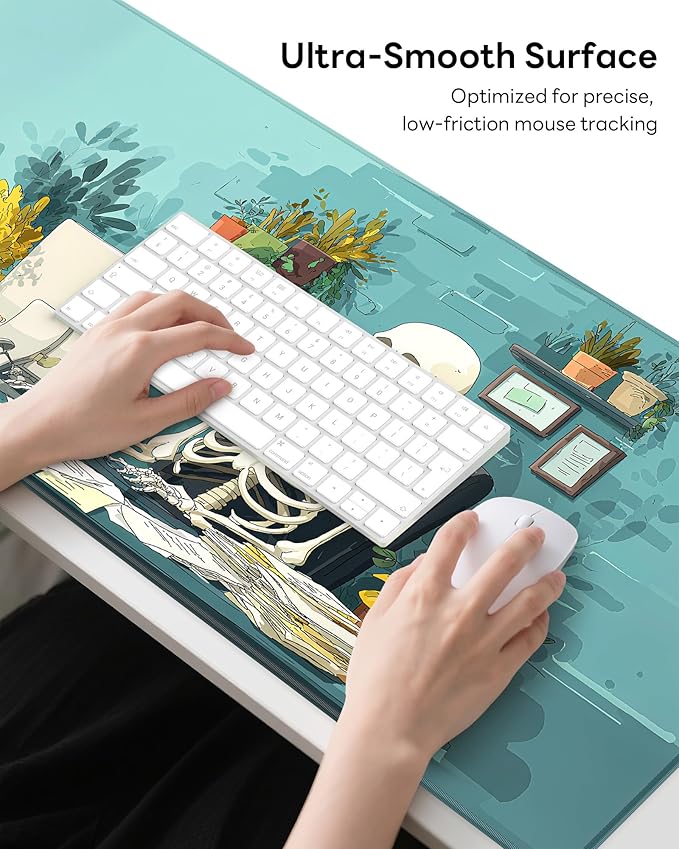 XL Gaming Mouse Pad, 31.5x15.7'' Large Desk Mat with Anti-Slip Rubber Base & Stitched Edges for Gaming, Office, Home - Office Skeleton