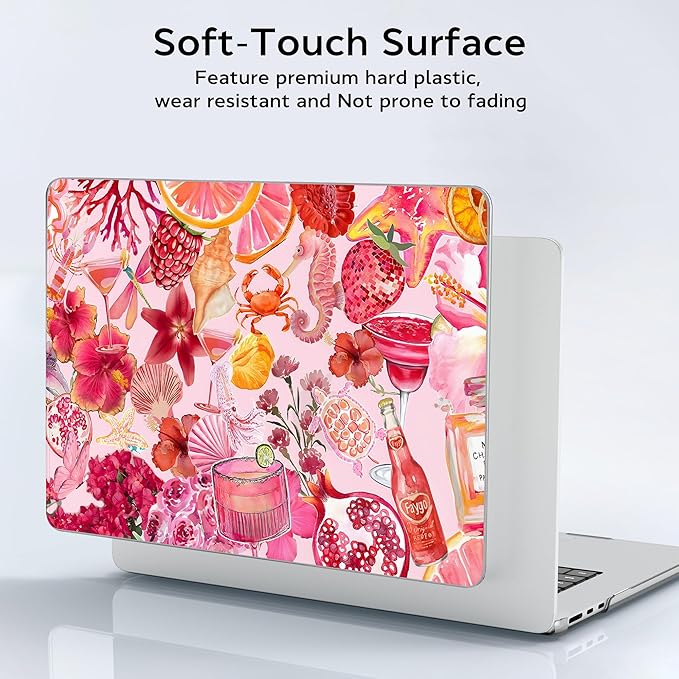 B BELK Compatible with MacBook Air 13 inch Case 2026-2022 M5 M4 M3 M2 A3449 A3240 A3113 A2681, Plastic Hard Shell+Keyboard Cover+Screen Protector for MacBook Air 13.6 inch Case, Tropical Pink Collage