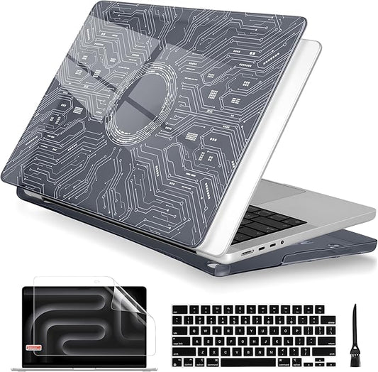 Batianda Case for New MacBook Pro 14 Inch M5 (2025 2026) & 2024 2023 Release [Model A3434 / A3112] - Ultra Slim 1.2mm Glossy Hard Shell Protective Skin Keyboard Cover 4-in-1 Bundle, Circuit Board