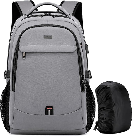 DUSLANG 17 Inch Laptop Backpack for Travel Water Resistant College Backpack for Men/Women Laptop Bag with USB Charging Port and Rain Cover,light grey