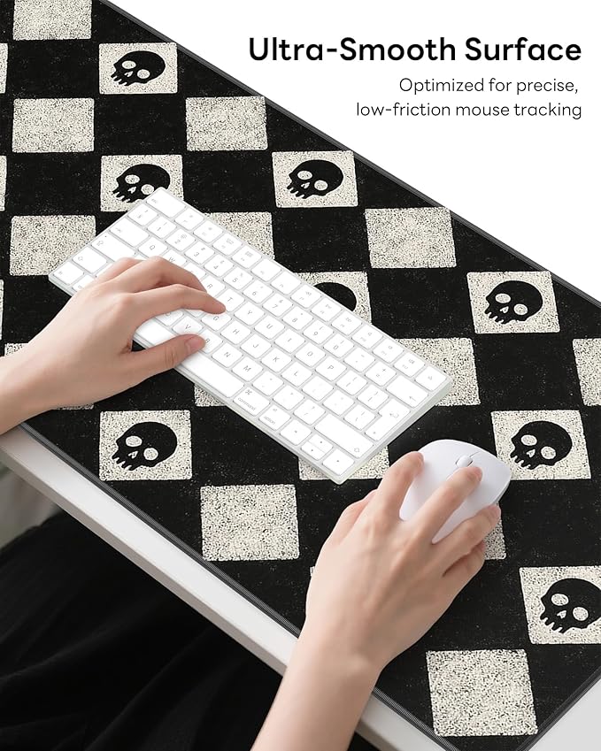 XL Gaming Mouse Pad, 31.5x15.7'' Large Desk Mat with Anti-Slip Rubber Base & Stitched Edges for Gaming, Office, Home - Cute Skulls
