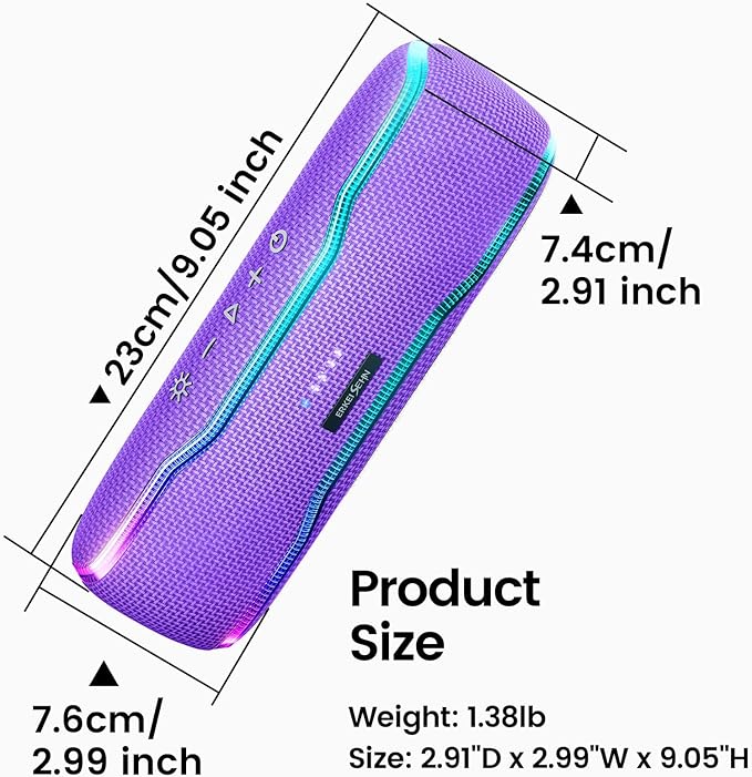ERKEI SEHN Bluetooth Speaker, IPX7 Waterproof Wireless Speakers, Flashing Light, 25W Super Bass, 24H Playtime, Birthday Valentines Gifts for Him/Men, TWS Pairing, Beach Vacation Essentials, Purple