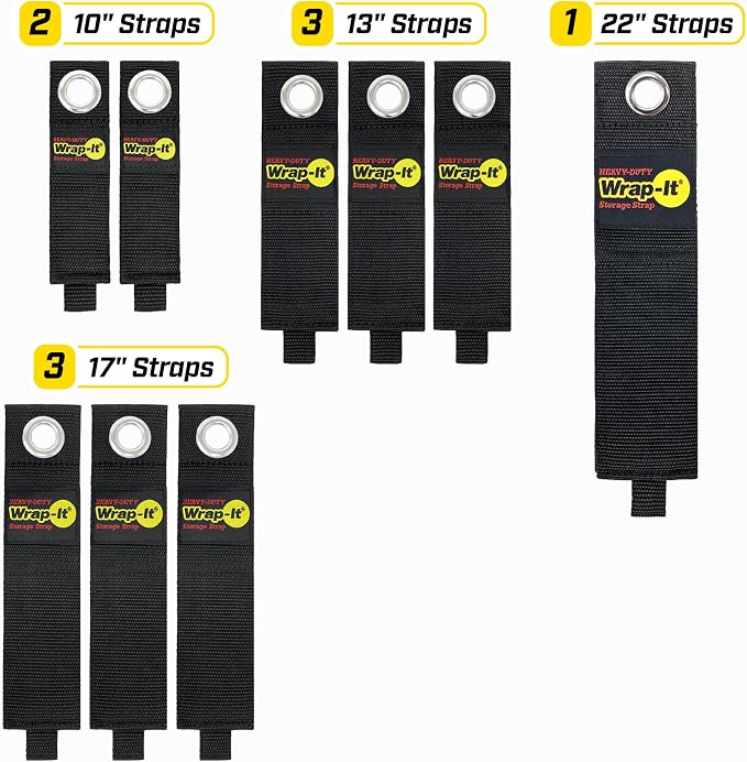 Heavy-Duty Wrap-It Storage Straps, Assorted 9 Pack - Hook and Loop Extension Cord Organizer Hanger, Cord Wrap Keeper, Cable Straps for Cords, Hoses, Rope, RV, Boat and Garage Storage and Organization - Image 3