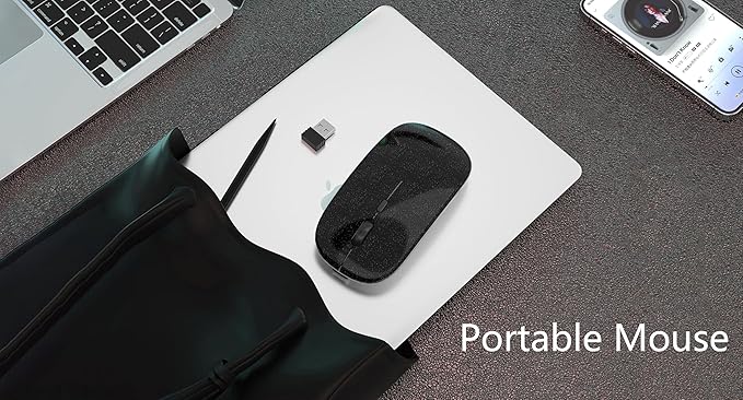 Wireless Bluetooth Mouse Rechargeable Laptop Mice Use Portable(Bluetooth5.2 and USB 2.4G) Dual Mode Connection Silent Slim Computer Mouse for Laptop/iPad Tablet/Apple MacBook/PC(Bright Black)