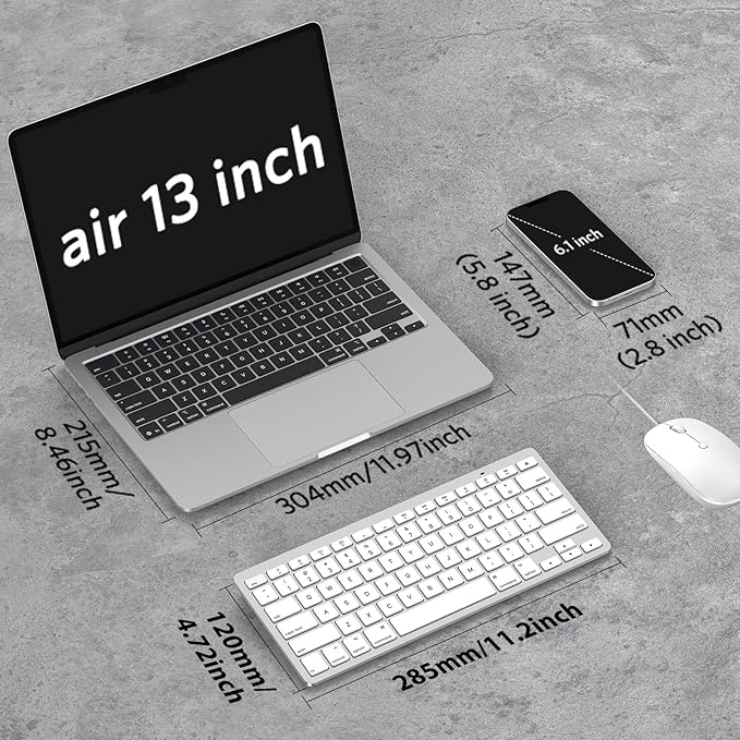 OMOTON Wireless Keyboard for Mac, Keyboard for Mac, Stable Bluetooth & Ultra-Slim Portable, Ergonomic Design, Compatible with MacBook Pro/Air/iMac, Silverwhite