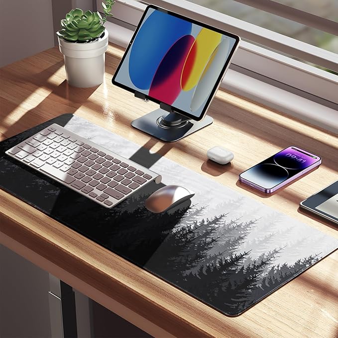 Desk Mat Forest, Large Gaming Mouse Pad with Stitched Edges, 31.5" x 11.8" XL Non-Slip Desk Pad, Computer Keyboard Mat for Office Home