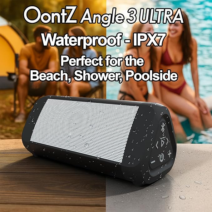 OontZ Angle 3 Ultra - Portable Bluetooth Speaker, 14 Watts, Bigger Bass, Hi-Quality Sound, 100 Ft Wireless Range, Play Two Speakers Together, IPX7 Waterproof, Home, Outdoor, Great Gift (White)