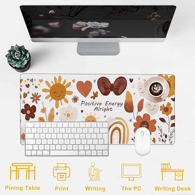 Desk Pad Sticker Desk Mat for Keyboard and Mouse, Large XXL Gaming Mouse Pad with Stitched Edges for Work Game Office, 35.43 x 15.75 in