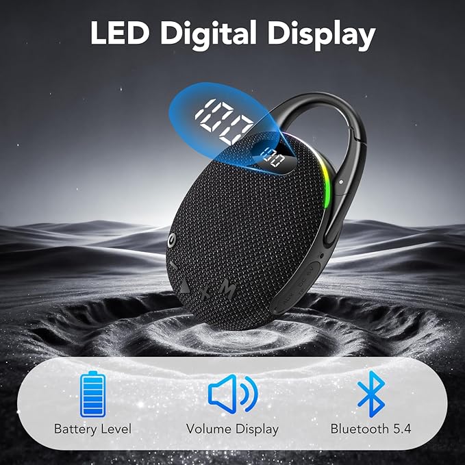Portable Mini Bluetooth Speaker with HD Sound, LED Power Display, Big Pro Sound with Punchy Bass,Integrated Carabiner, 25H Playtime, Colorful RGB Lights, TWS pairing,Outdoor/Party/Travel, Gift Ideas