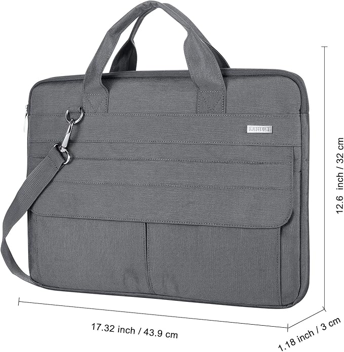 LANDICI Laptop Bag Case 17 17.3 inch, Waterproof Computer Sleeve Cover Compatible with MacBook 17, 17-18 inch HP Acer Dell Lenovo ASUS Laptop, Slim Briefcase with Shoulder Strap, Grey