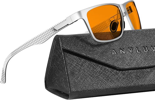 ANYLUV Carbon Fiber Reading Glasses for Men Women, Blue Light Blocking Computer Readers, Anti Glare Spring Hinge