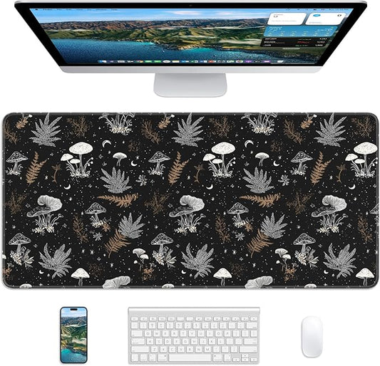 XL Gaming Mouse Pad, 31.5x15.7'' Large Desk Mat with Anti-Slip Rubber Base & Stitched Edges for Gaming, Office, Home - Black Art