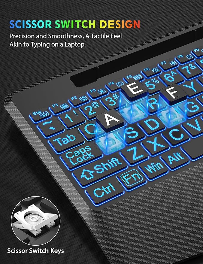 Wireless Keyboard and Mouse Backlits, Wrist Rest, LED Mouse, Rechargeable Ergonomic Keyboard with Phone Holder, Silent Light Up Combo for Computer, Mac, PC, Laptop, Chromebook (Black Large Print)